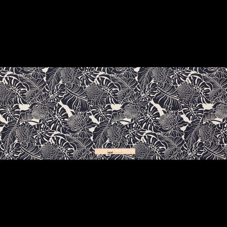 Italian Carbon Blue and Ecru Floral Cotton Jacquard