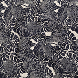 Italian Carbon Blue and Ecru Floral Cotton Jacquard