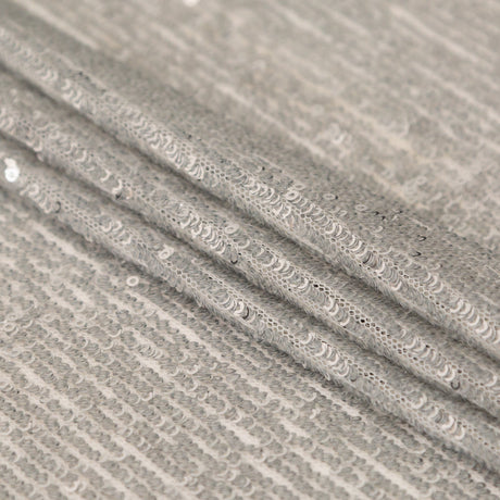 Silver Striped Circle Sequins over White Mesh