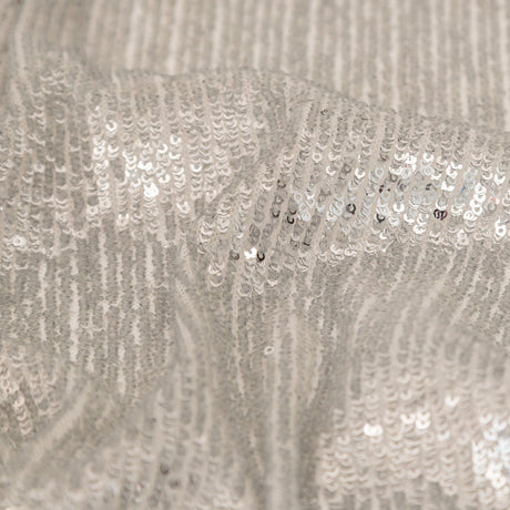 Silver Striped Circle Sequins over White Mesh