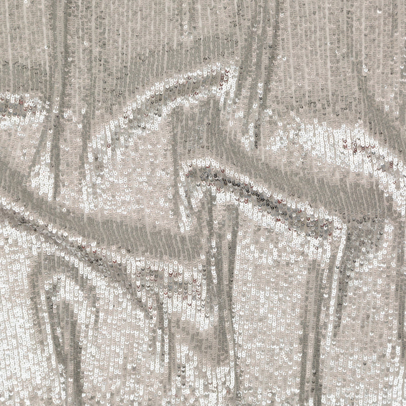 Silver Striped Circle Sequins over White Mesh