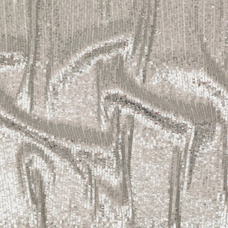 Silver Striped Circle Sequins over White Mesh