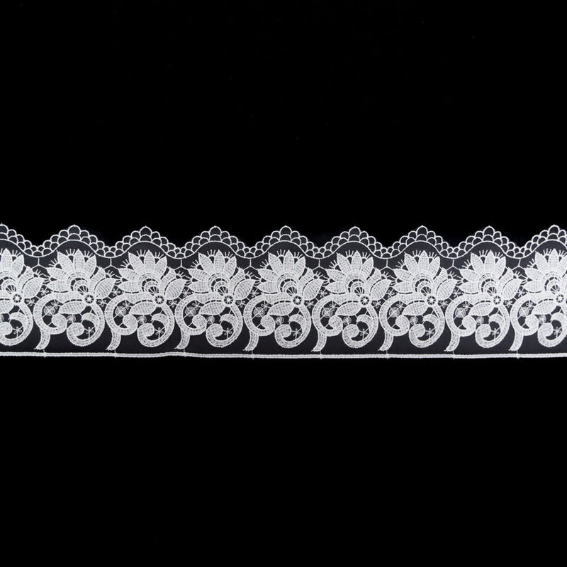 European White Floral Embroidered Lace on Mesh - 3.875"