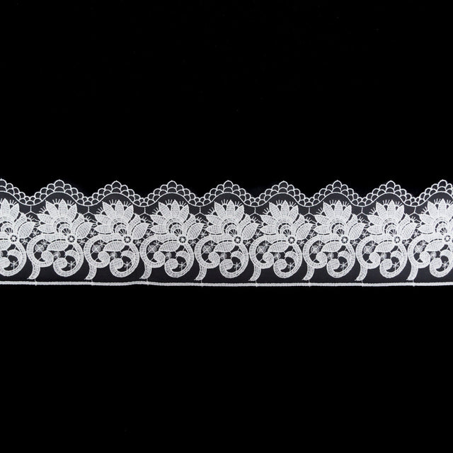 European White Floral Embroidered Lace on Mesh - 3.875"