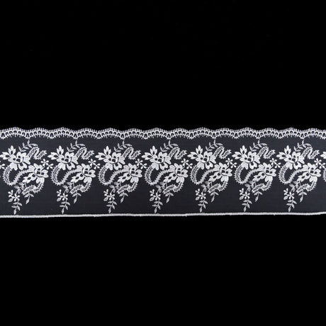 European Off-White Floral Embroidered Lace on Mesh - 4"