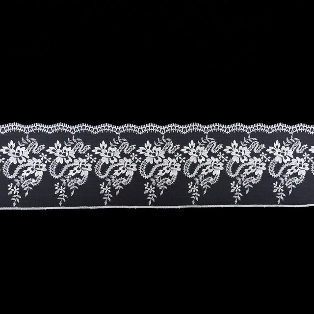 European Off-White Floral Embroidered Lace on Mesh - 4"
