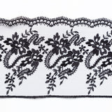 European Black Floral Embroidered Lace on Mesh - 4"