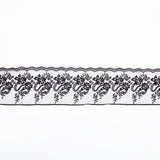 European Black Floral Embroidered Lace on Mesh - 4"
