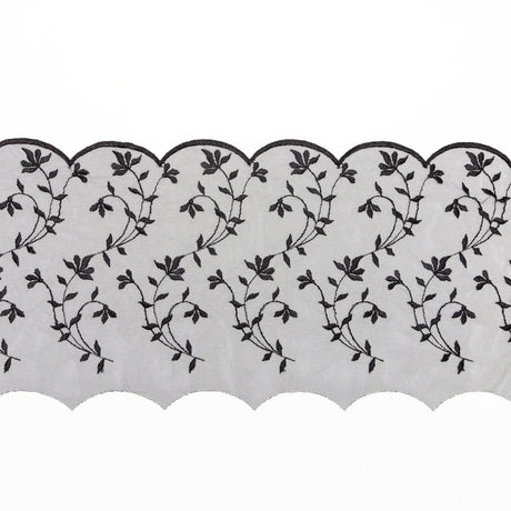 European Black Scalloped Embroidery Lace on Mesh - 9.5"
