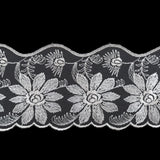 European Ivory Floral Scalloped Embroidery Lace on Mesh - 3.375"