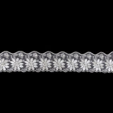 European Ivory Floral Scalloped Embroidery Lace on Mesh - 3.375"
