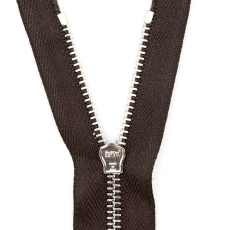 Mood Exclusive Italian Brown and Silver T3 Closed End Metal Zipper - 9"