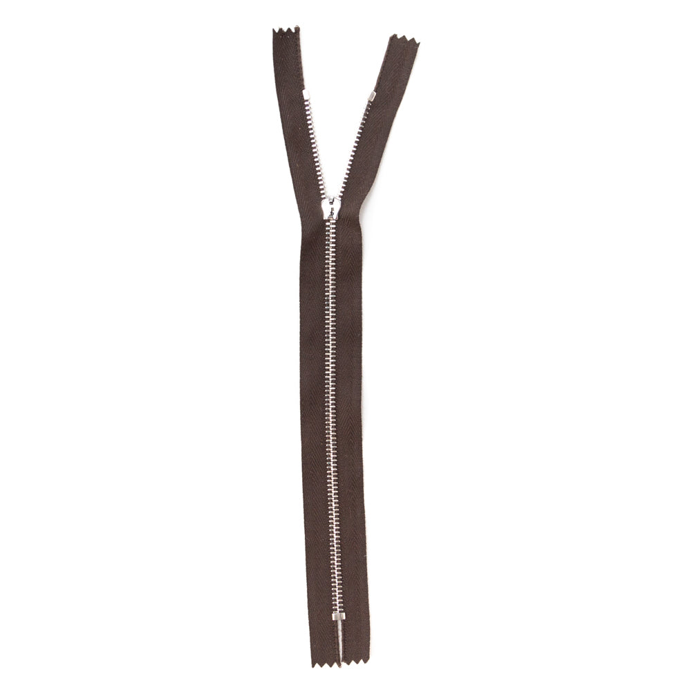 Mood Exclusive Italian Brown and Silver T3 Closed End Metal Zipper - 9"
