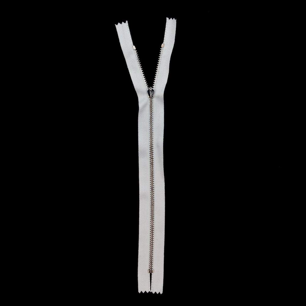 Mood Exclusive Italian White and Silver T3 Closed End Metal Zipper - 9"