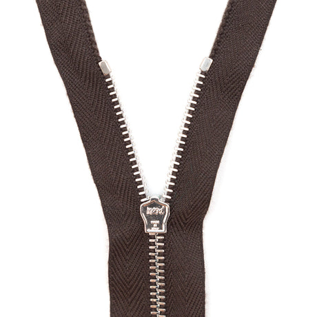 Mood Exclusive Italian Brown and Silver T3 Open End Metal Zipper - 27.5"