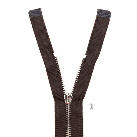 Mood Exclusive Italian Brown and Silver T3 Open End Metal Zipper - 27.5"