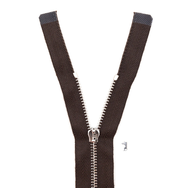 Mood Exclusive Italian Brown and Silver T3 Open End Metal Zipper - 27.5"