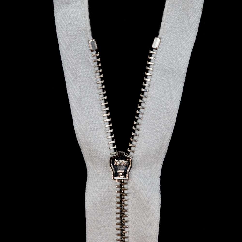 Mood Exclusive Italian Off-White and Silver T3 Open End Metal Zipper - 27.5"