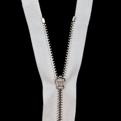Mood Exclusive Italian White and Silver T3 Open End Metal Zipper - 27.5"