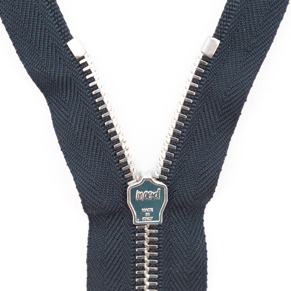 Mood Exclusive Italian Navy and Silver T5 Closed End Metal Zipper - 9"