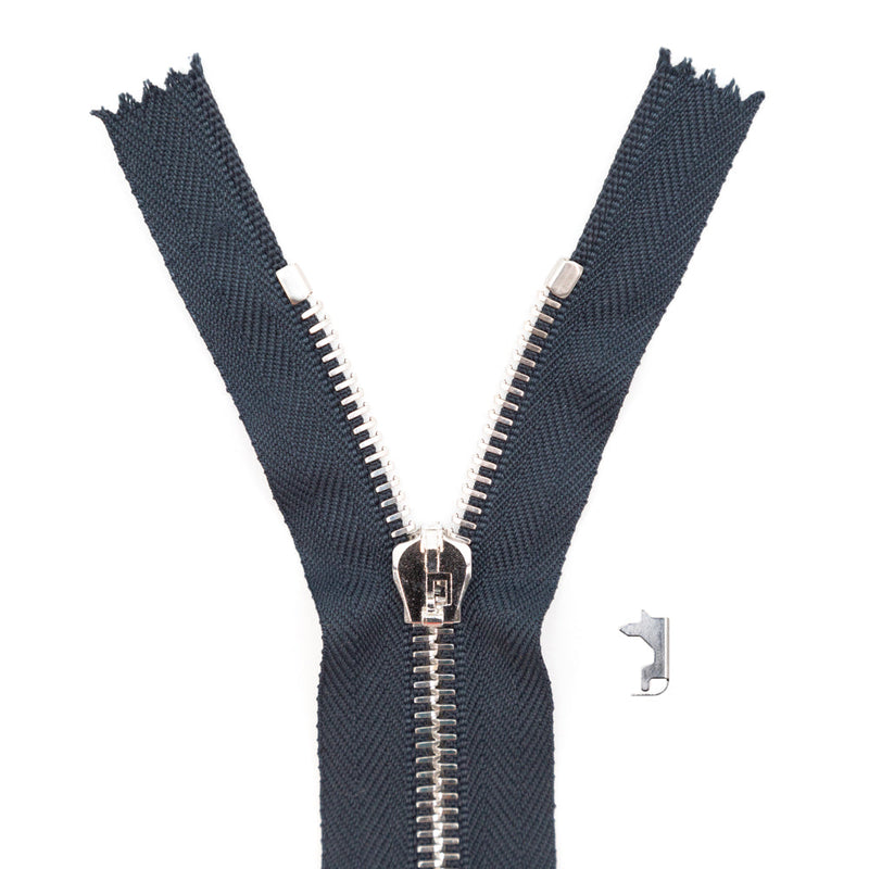 Mood Exclusive Italian Navy and Silver T5 Closed End Metal Zipper - 9"
