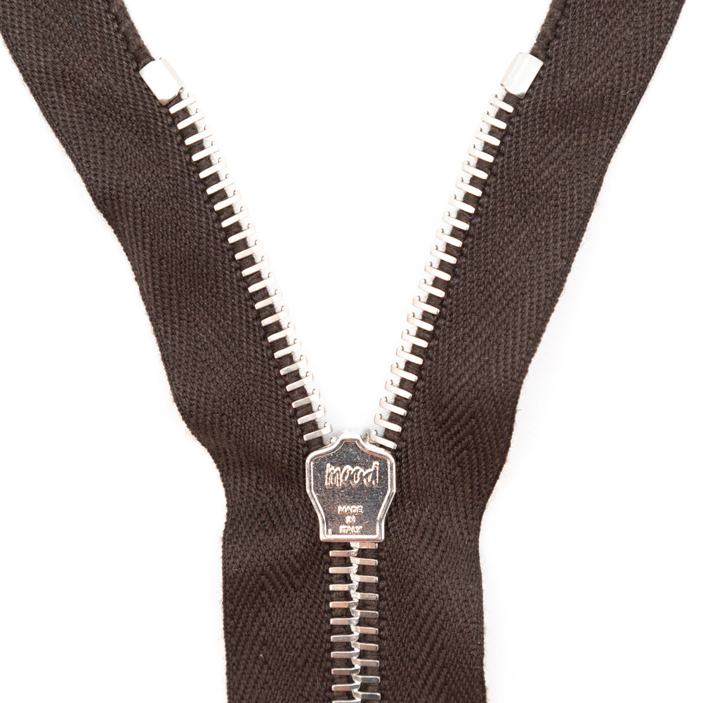 Mood Exclusive Italian Brown and Silver T5 Closed End Metal Zipper - 9"