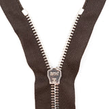 Mood Exclusive Italian Brown and Silver T5 Closed End Metal Zipper - 9"