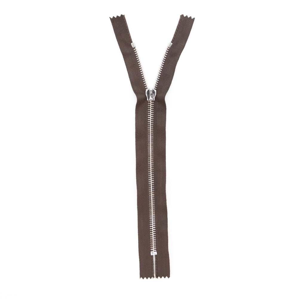 Mood Exclusive Italian Brown and Silver T5 Closed End Metal Zipper - 9"