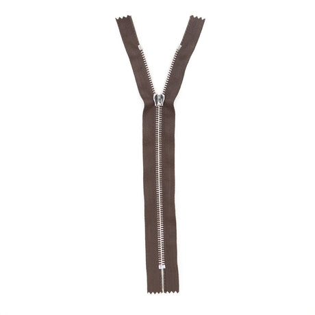 Mood Exclusive Italian Brown and Silver T5 Closed End Metal Zipper - 9"