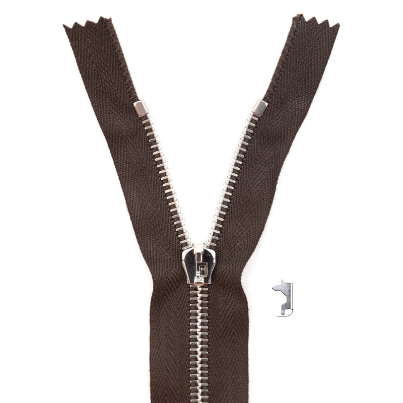 Mood Exclusive Italian Brown and Silver T5 Closed End Metal Zipper - 9"