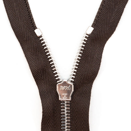 Mood Exclusive Italian Brown and Silver T5 Open End Metal Zipper - 27.5"