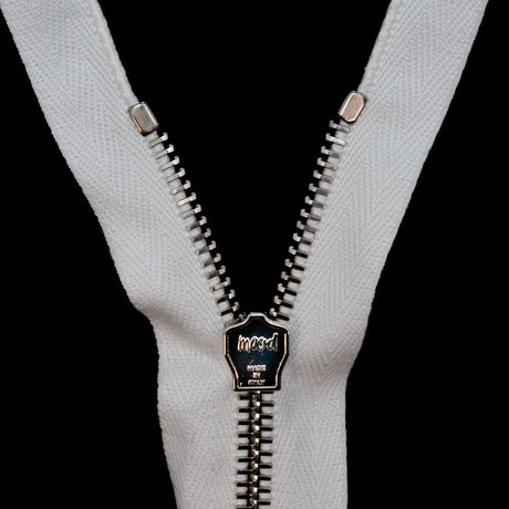 Mood Exclusive Italian Off-White and Silver T5 Open End Metal Zipper - 27.5"