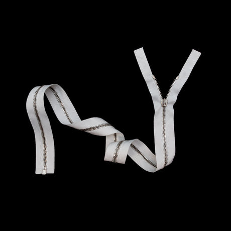 Mood Exclusive Italian Off-White and Silver T5 Open End Metal Zipper - 27.5"