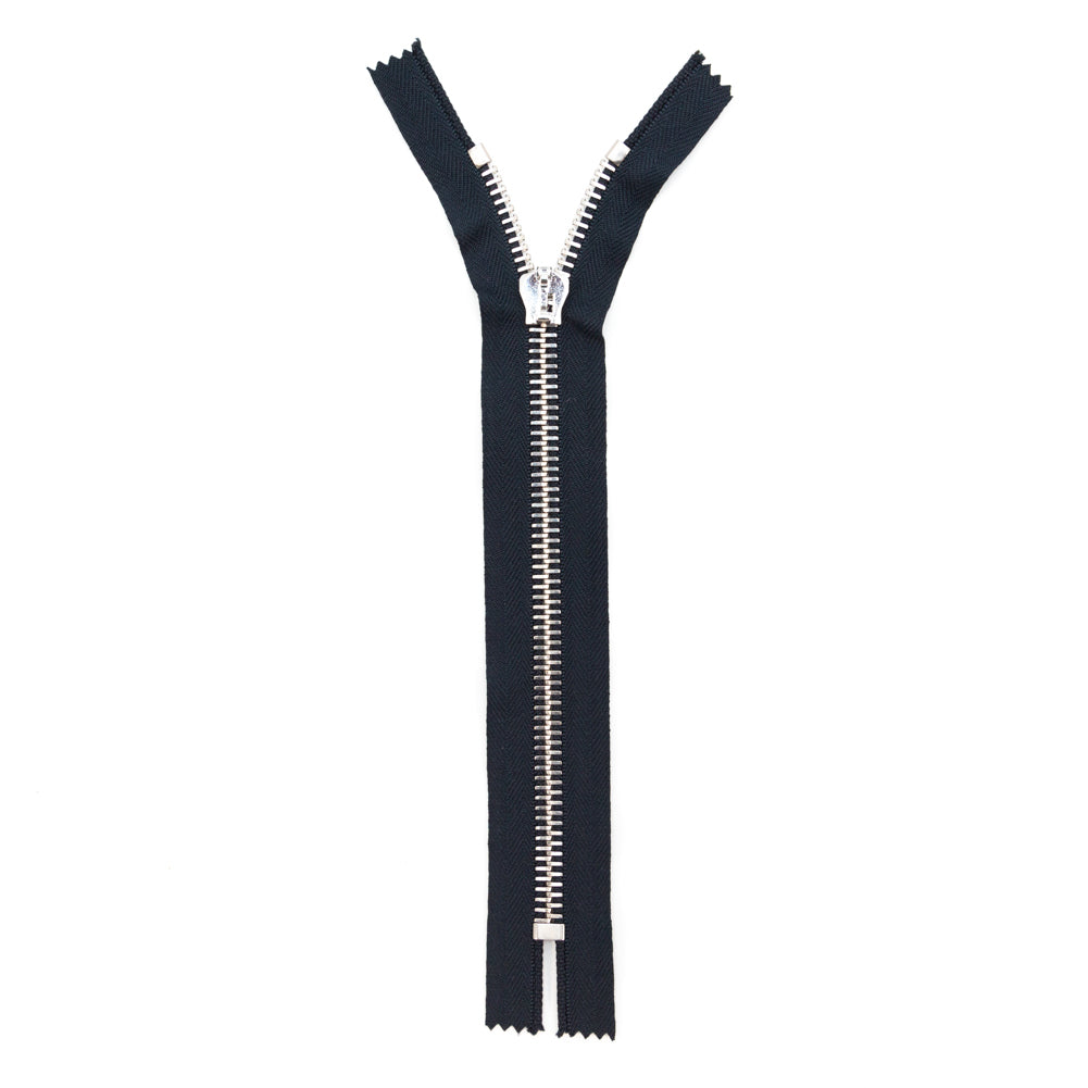 Mood Exclusive Italian Navy and Silver T8 Closed End Metal Zipper - 9"