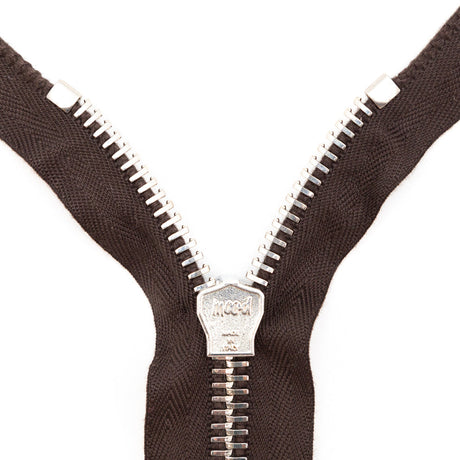 Mood Exclusive Italian Brown and Silver T8 Closed End Metal Zipper - 9"