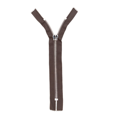 Mood Exclusive Italian Brown and Silver T8 Closed End Metal Zipper - 9"