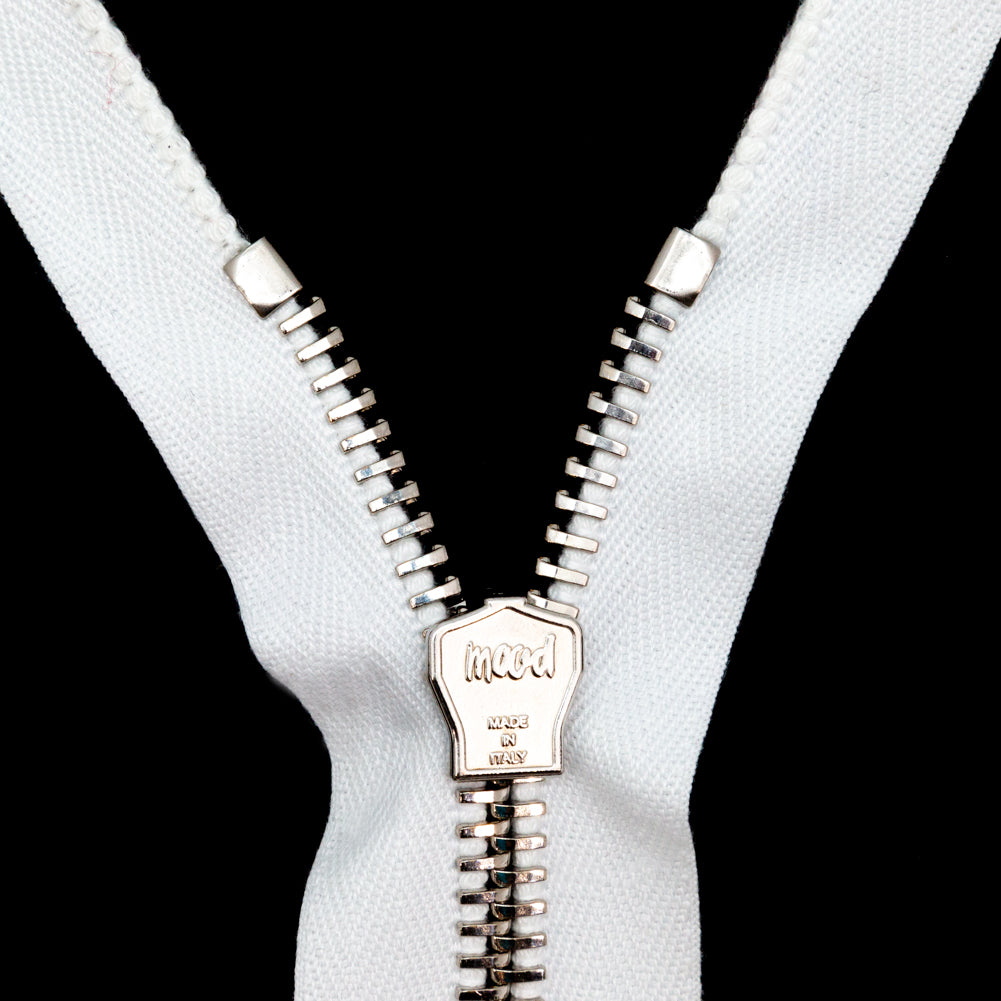 Mood Exclusive Italian Off-White and Silver T8 Closed End Metal Zipper - 9"
