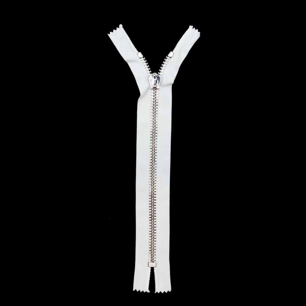 Mood Exclusive Italian Off-White and Silver T8 Closed End Metal Zipper - 9"