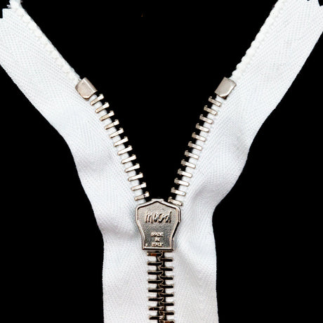 Mood Exclusive Italian White and Silver T8 Closed End Metal Zipper - 9"