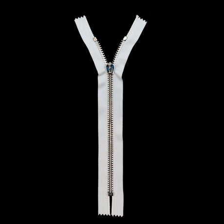 Mood Exclusive Italian White and Silver T8 Closed End Metal Zipper - 9"