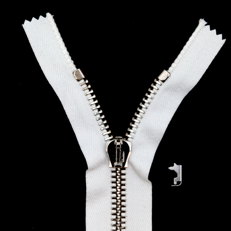 Mood Exclusive Italian White and Silver T8 Closed End Metal Zipper - 9"
