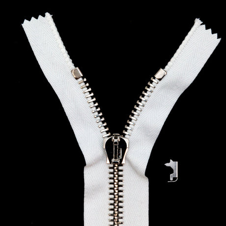 Mood Exclusive Italian White and Silver T8 Closed End Metal Zipper - 9"