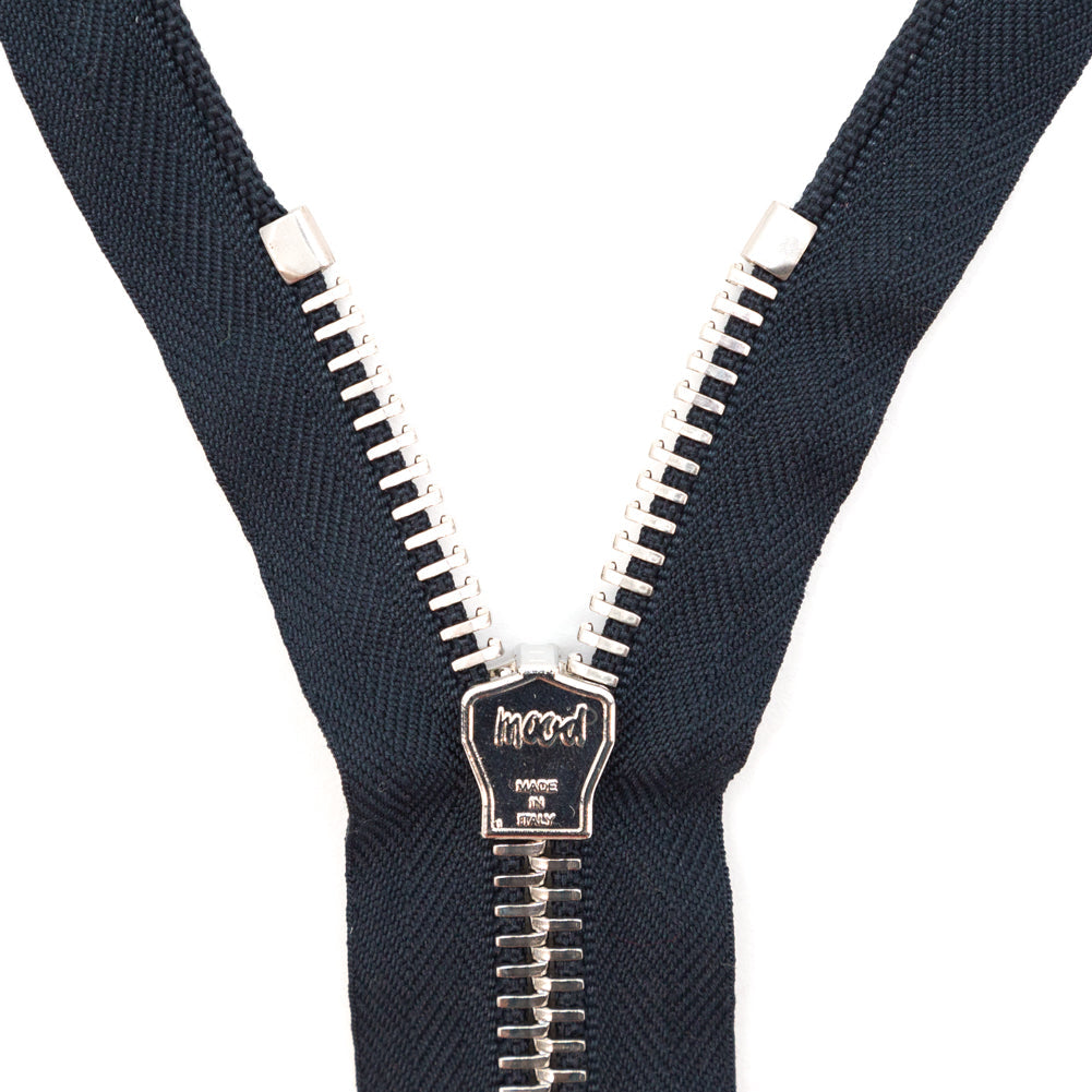 Mood Exclusive Italian Navy and Silver T8 Open End Metal Zipper - 27.5"
