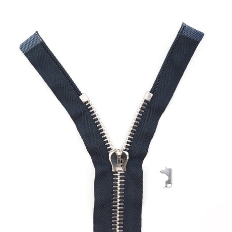 Mood Exclusive Italian Navy and Silver T8 Open End Metal Zipper - 27.5"