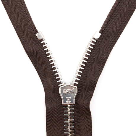 Mood Exclusive Italian Brown and Silver T8 Open End Metal Zipper - 27.5"