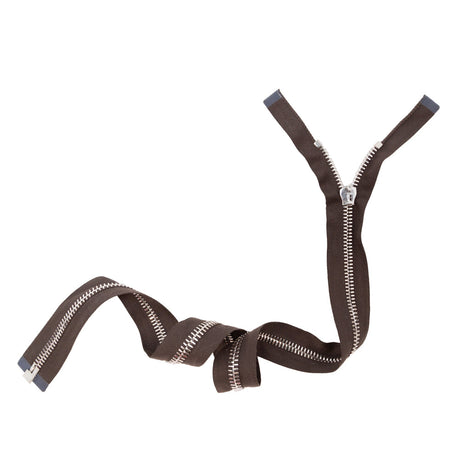 Mood Exclusive Italian Brown and Silver T8 Open End Metal Zipper - 27.5"