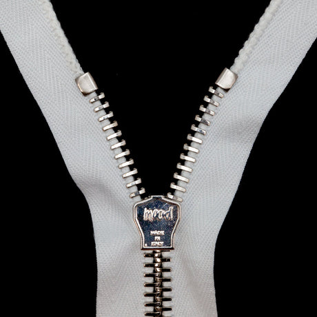 Mood Exclusive Italian Off-White and Silver T8 Open End Metal Zipper - 27.5"
