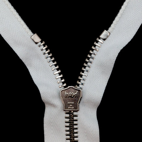 Mood Exclusive Italian White and Silver T8 Open End Metal Zipper - 27.5"