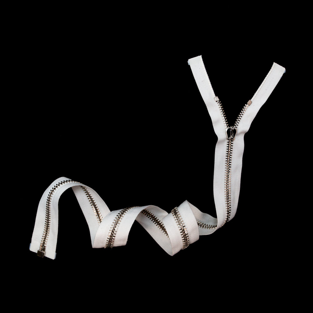 Mood Exclusive Italian White and Silver T8 Open End Metal Zipper - 27.5"