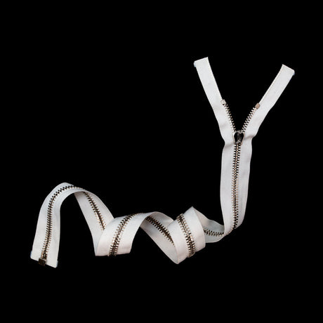 Mood Exclusive Italian White and Silver T8 Open End Metal Zipper - 27.5"